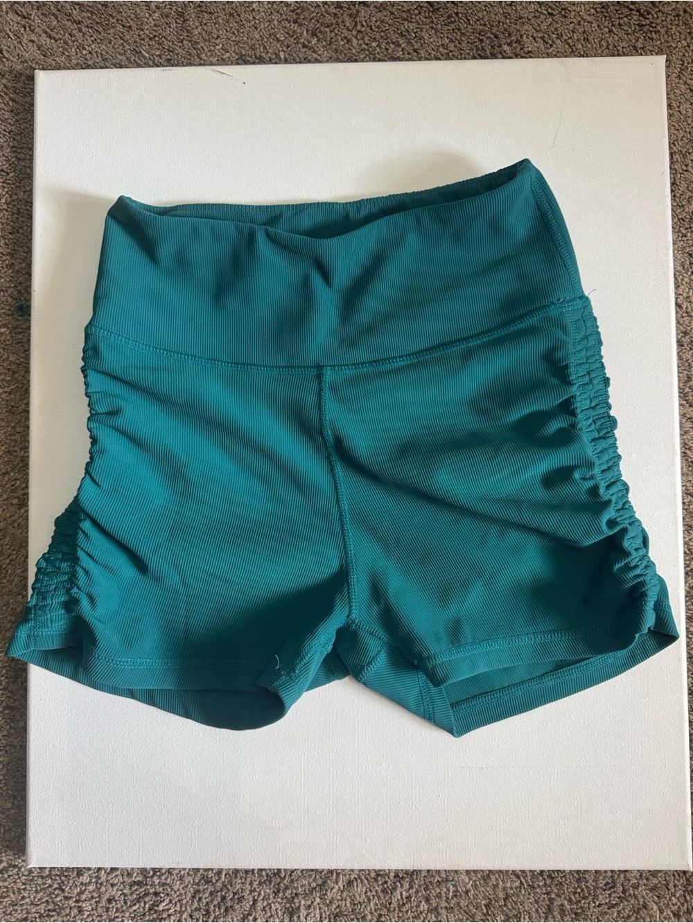 High-Rise Ruched Side Athletic Shorts in Teal - Women
